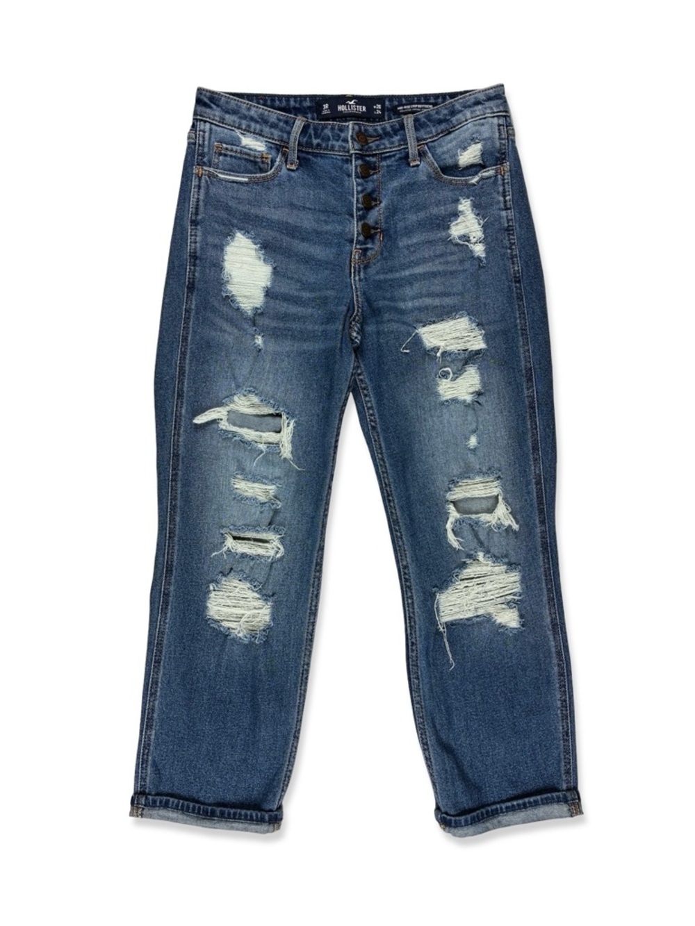 Hollister Mid Rise Crop Distressed Boyfriend Jeans